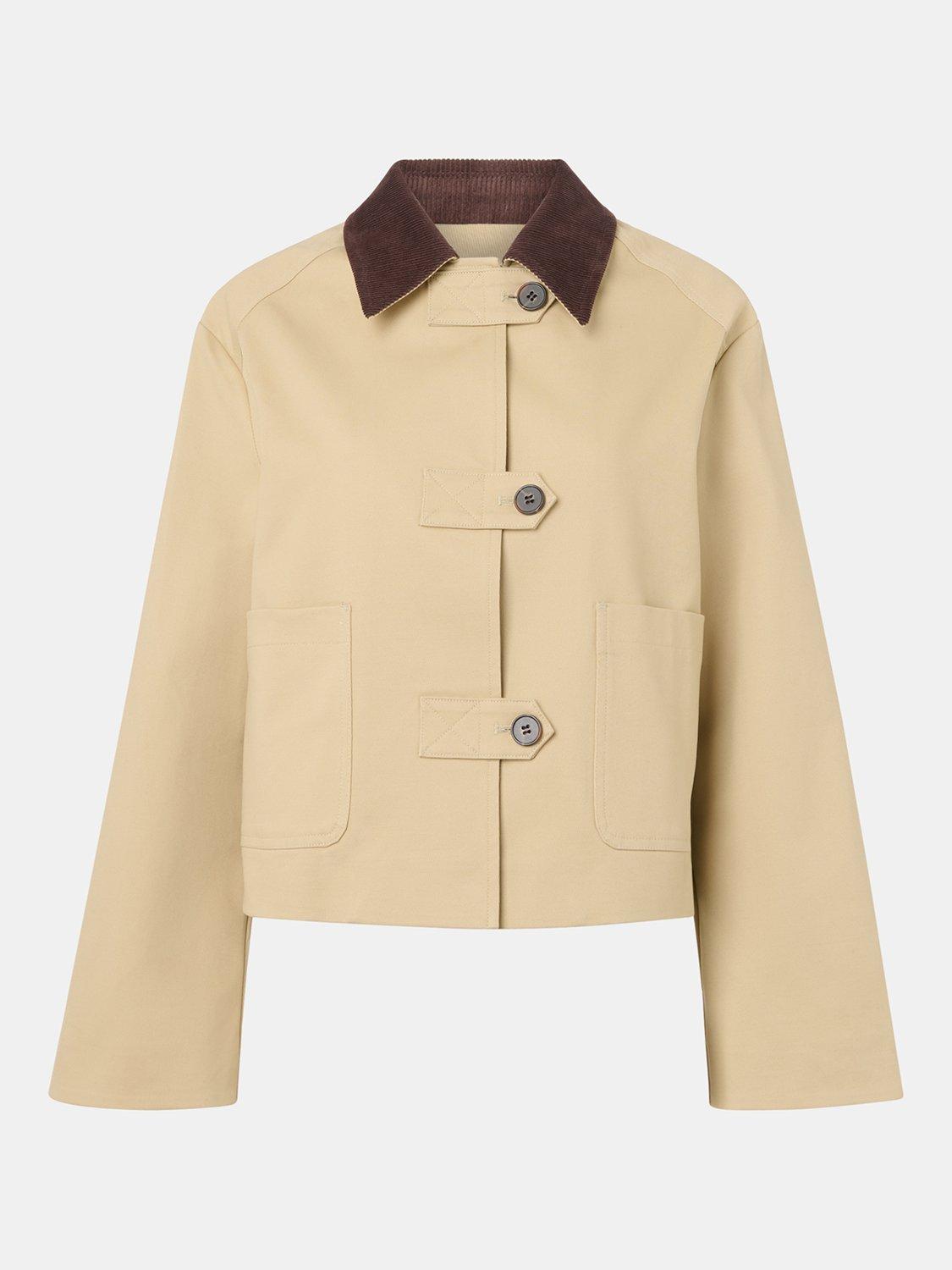 Product image 6 of 6, which shows Whistles Corduroy Collar Barn Jacket, Neutral, 6