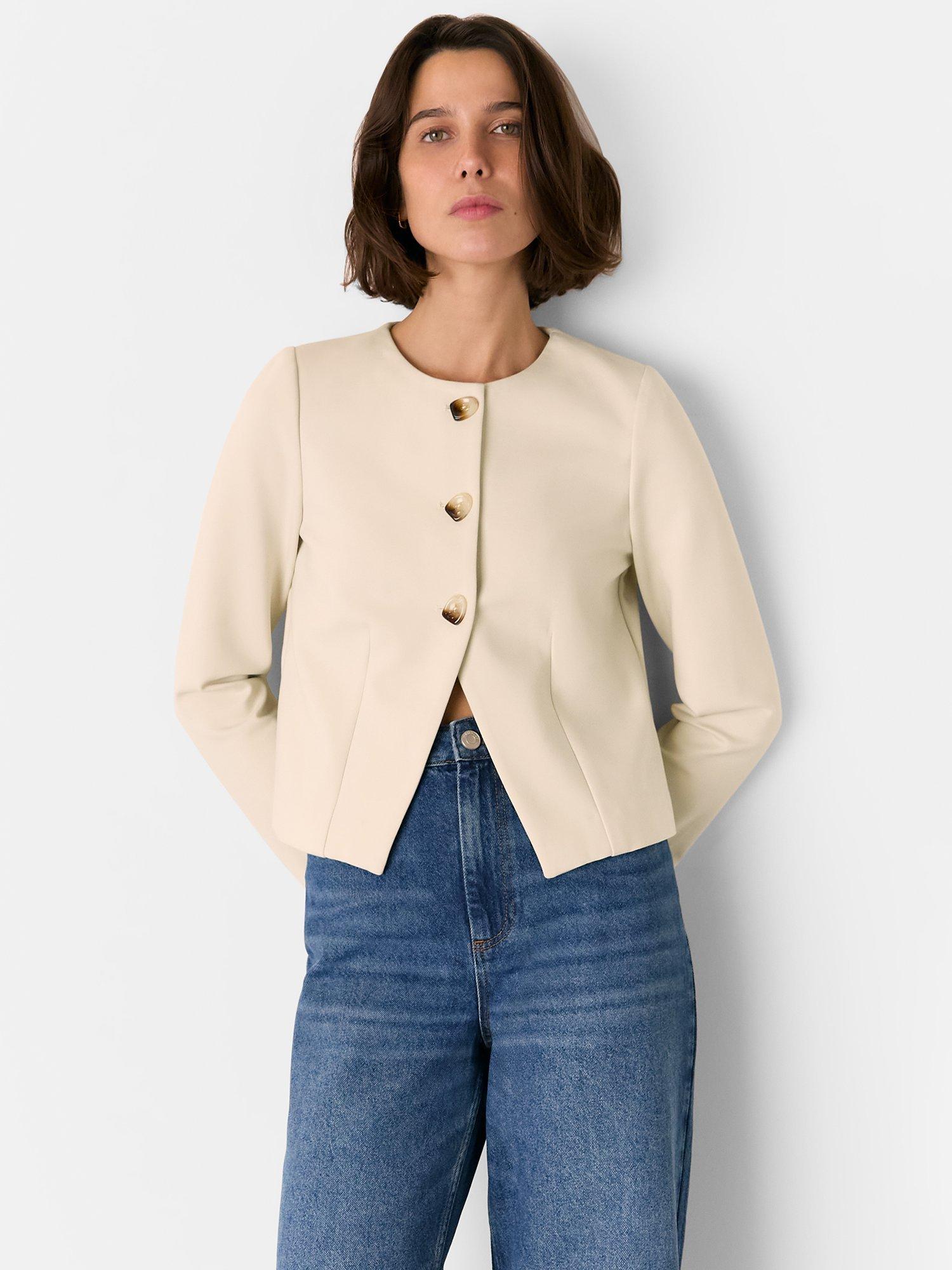 Product image 1 of 5, which shows Whistles Petite Anne Ponte Button Jacket, Ivory, 18