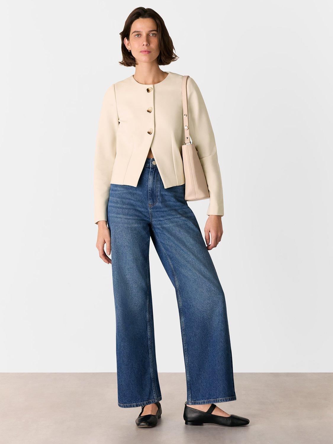 Product image 3 of 5, which shows Whistles Petite Anne Ponte Button Jacket, Ivory, 18