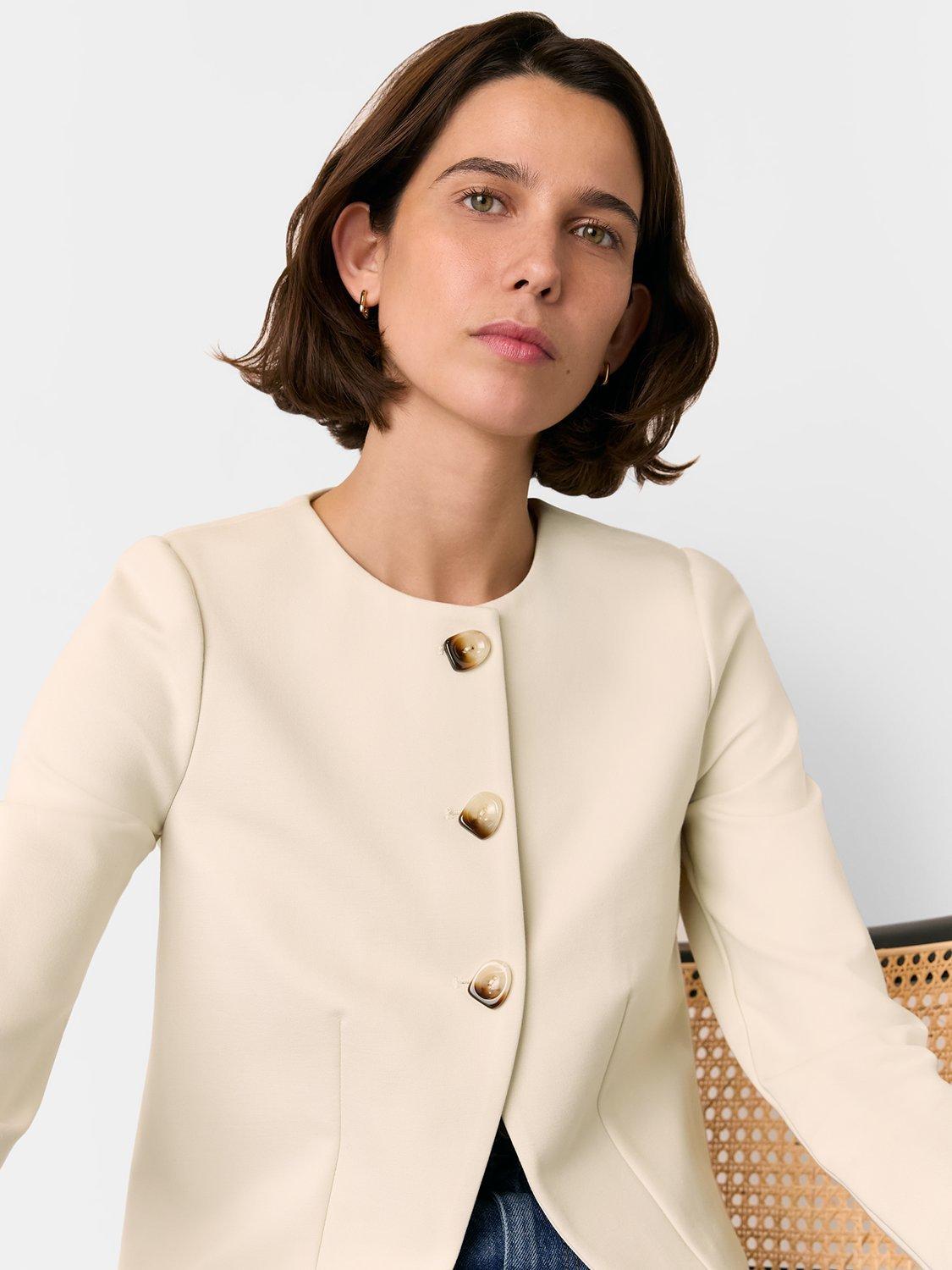 Product image 4 of 5, which shows Whistles Petite Anne Ponte Button Jacket, Ivory, 18