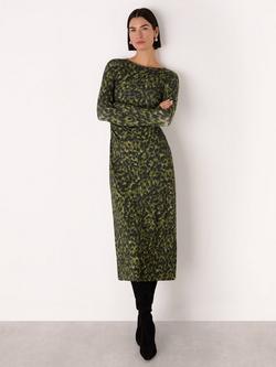 Whistles Animal Print Jersey Ruched Dress, Green/Multi, Green/Multi