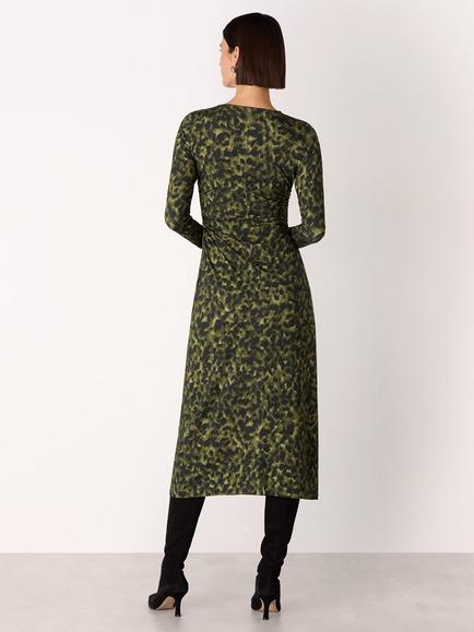 Whistles Animal Print Jersey Ruched Dress, Green/Multi - view 2, Green/Multi