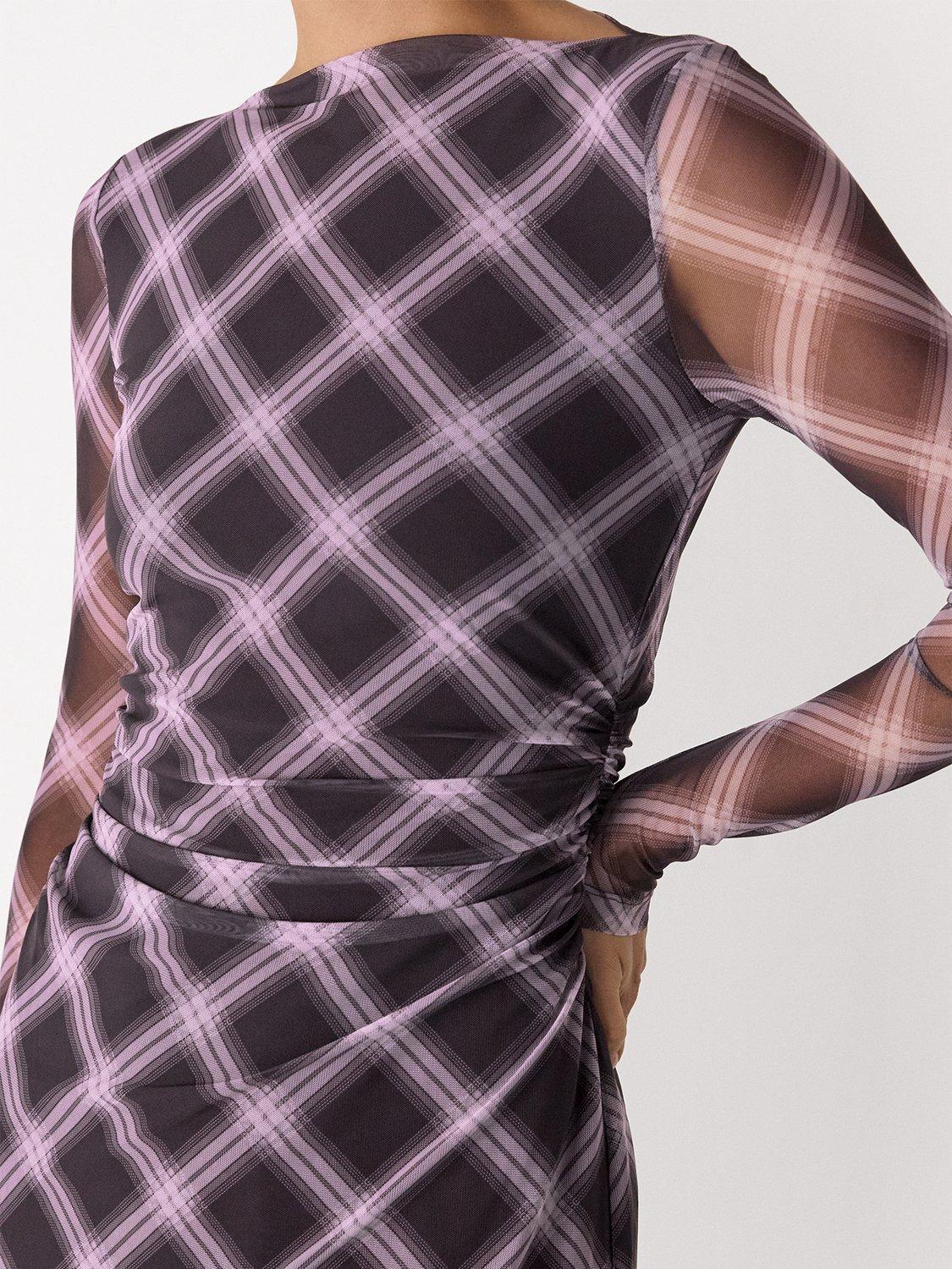 Product image 4 of 5, which shows Whistles Check Mesh Midi Dress, Burgundy/Multi, 6