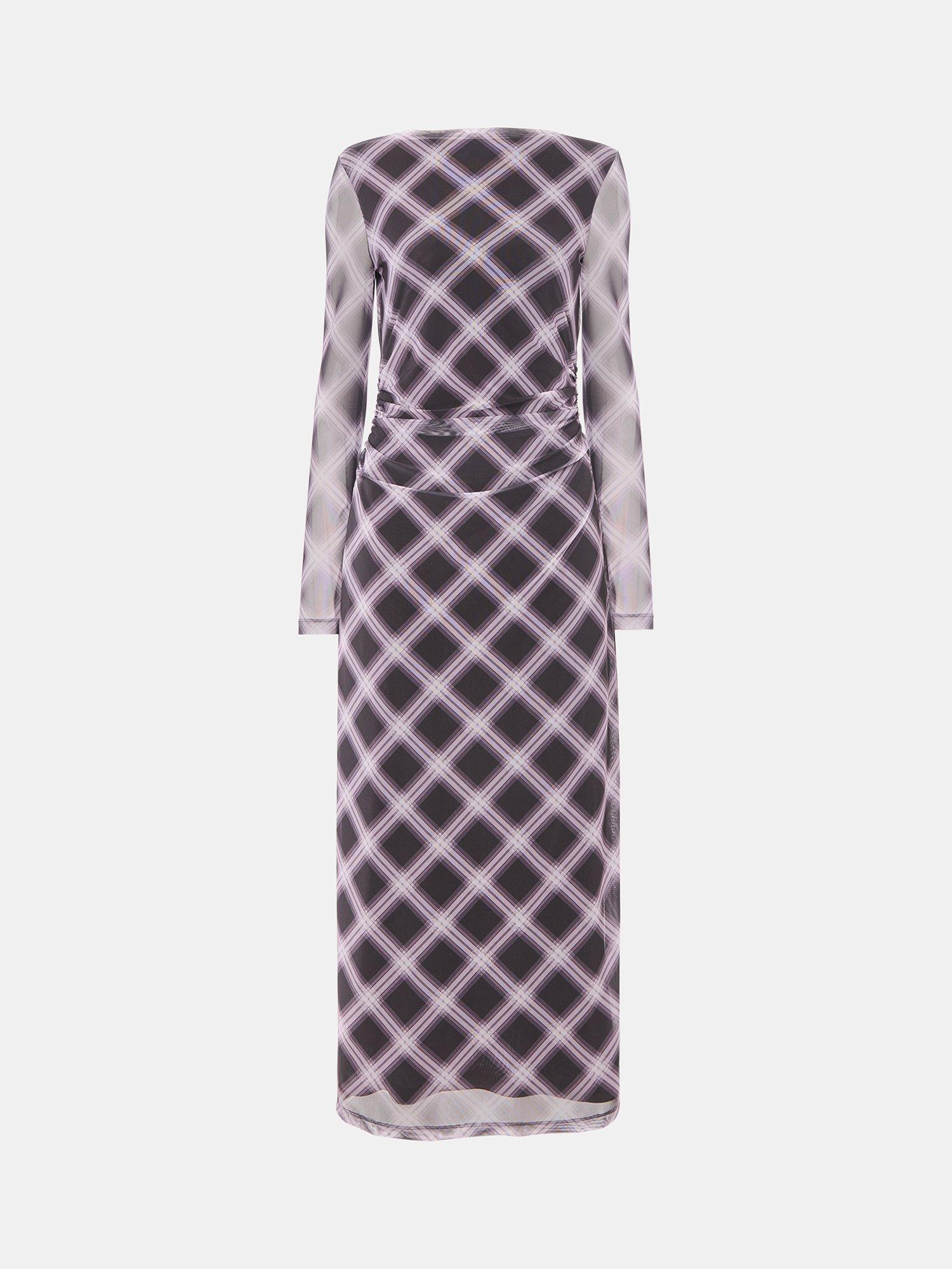 Product image 5 of 5, which shows Whistles Check Mesh Midi Dress, Burgundy/Multi, 6