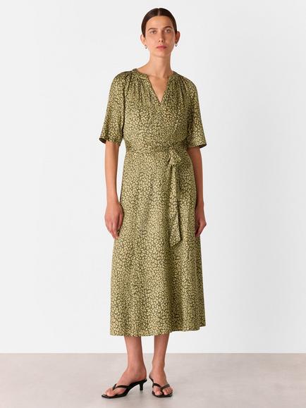 Whistles Leopard Print Midi Dress, Green/Multi, Green/Multi
