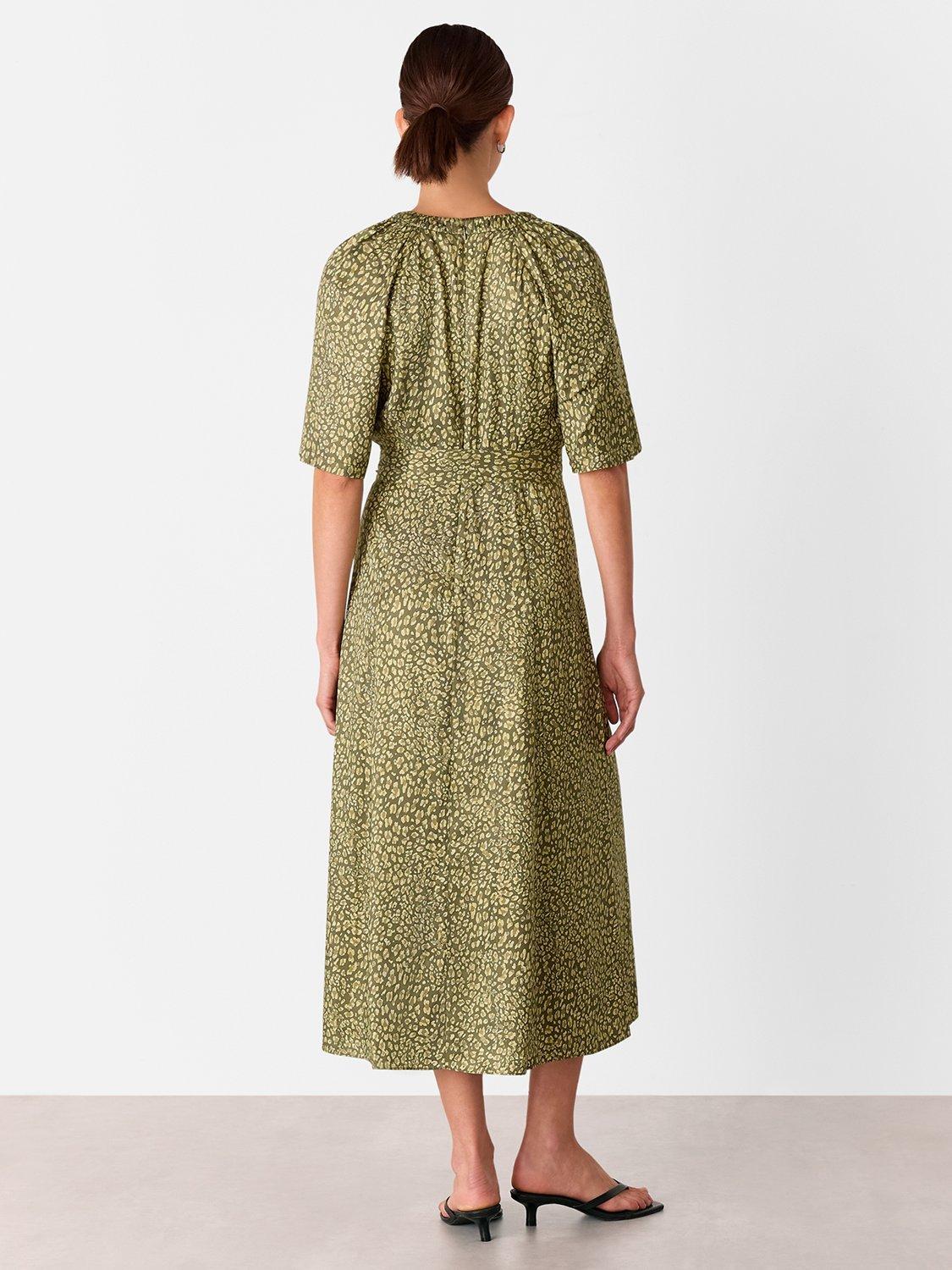Product image 2 of 5, which shows Whistles Leopard Print Midi Dress, Green/Multi, 6