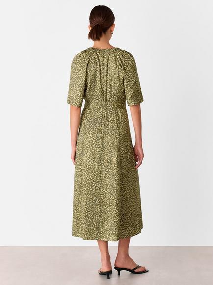 Whistles Leopard Print Midi Dress, Green/Multi - view 2, Green/Multi
