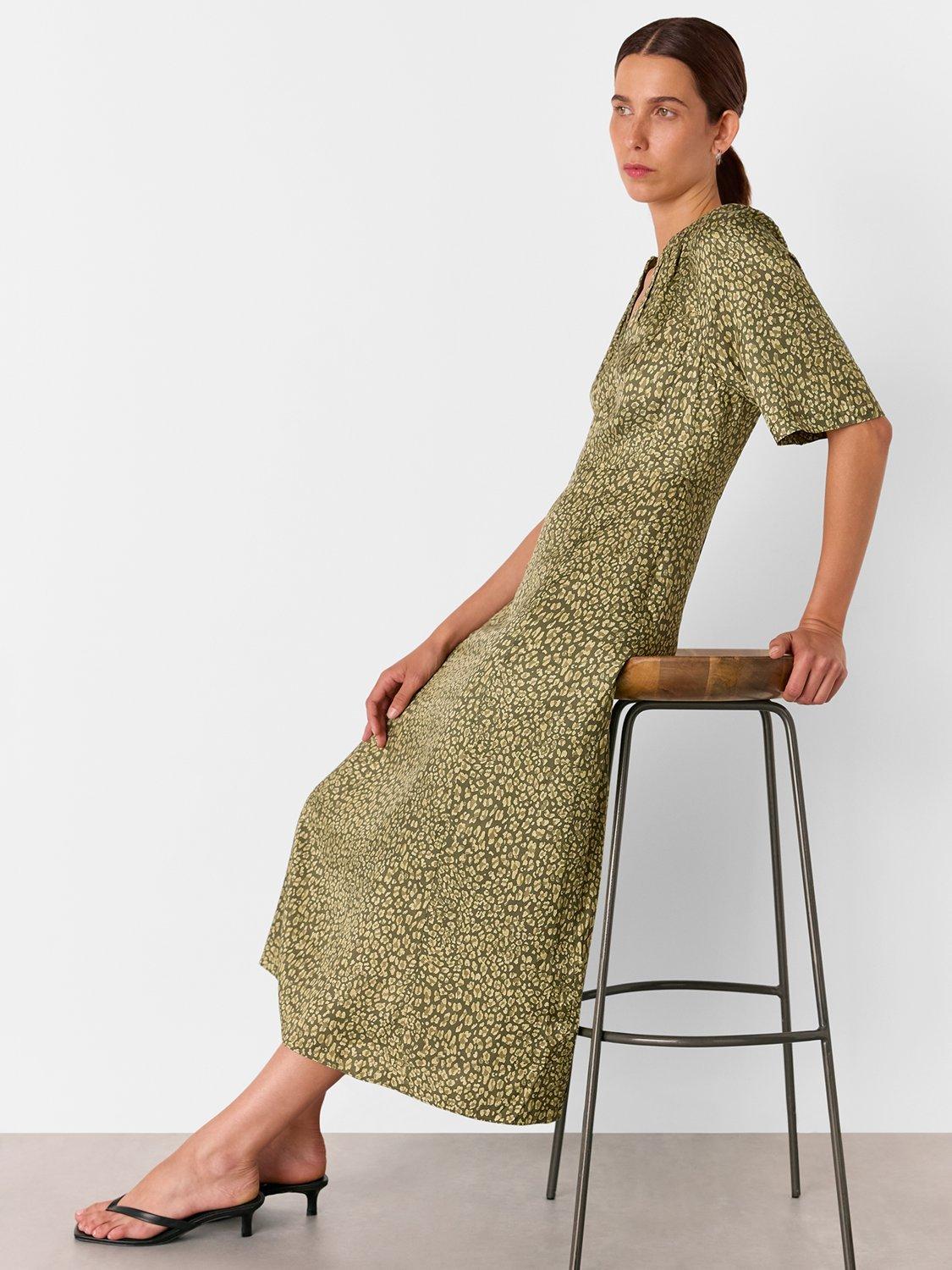 Product image 3 of 5, which shows Whistles Leopard Print Midi Dress, Green/Multi, 6