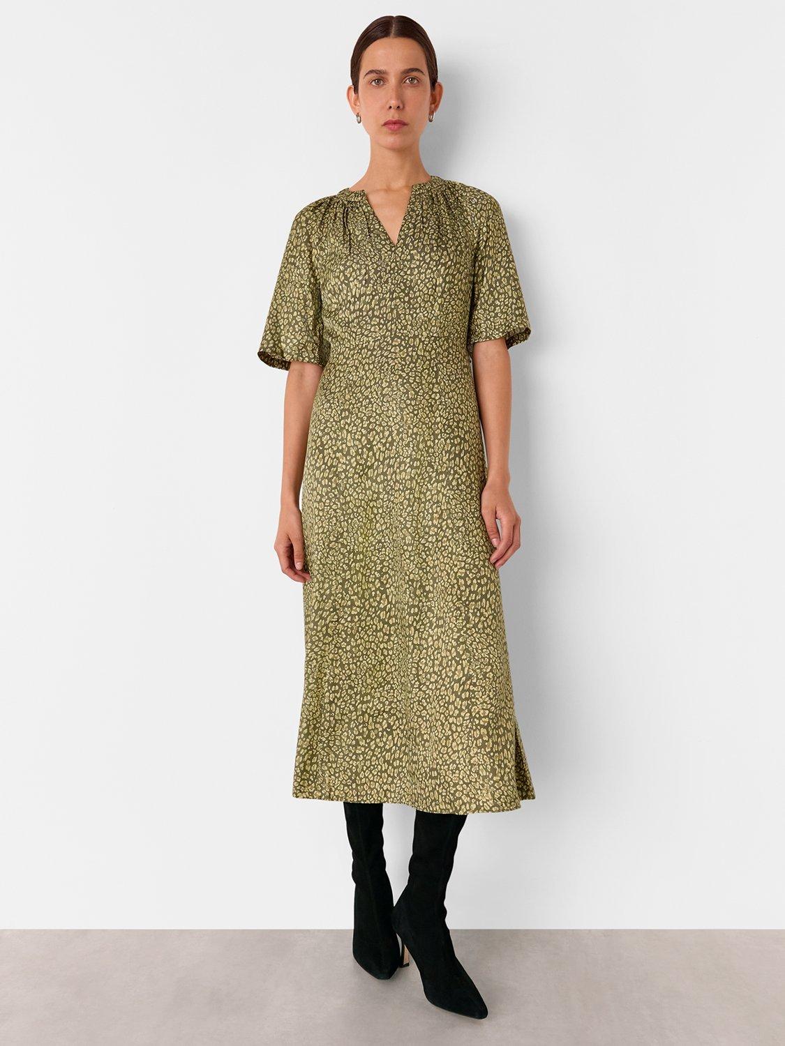 Product image 4 of 5, which shows Whistles Leopard Print Midi Dress, Green/Multi, 6