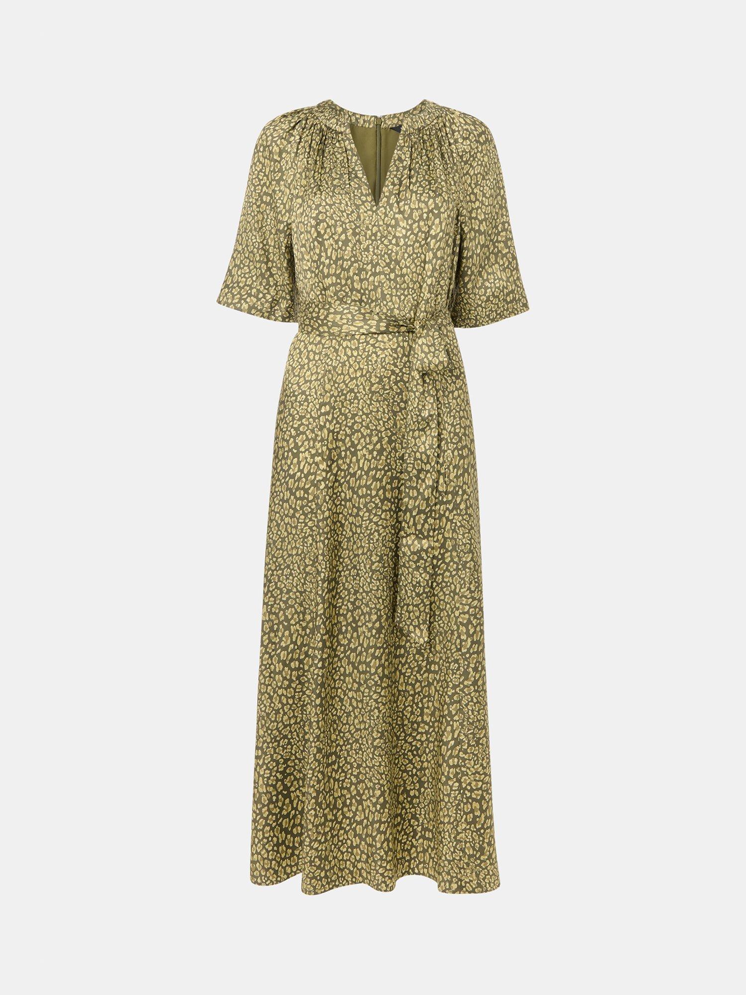 Product image 5 of 5, which shows Whistles Leopard Print Midi Dress, Green/Multi, 6