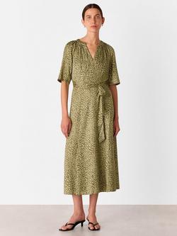 Whistles Petite Leopard Print Midi Dress, Green/Multi, Green/Multi