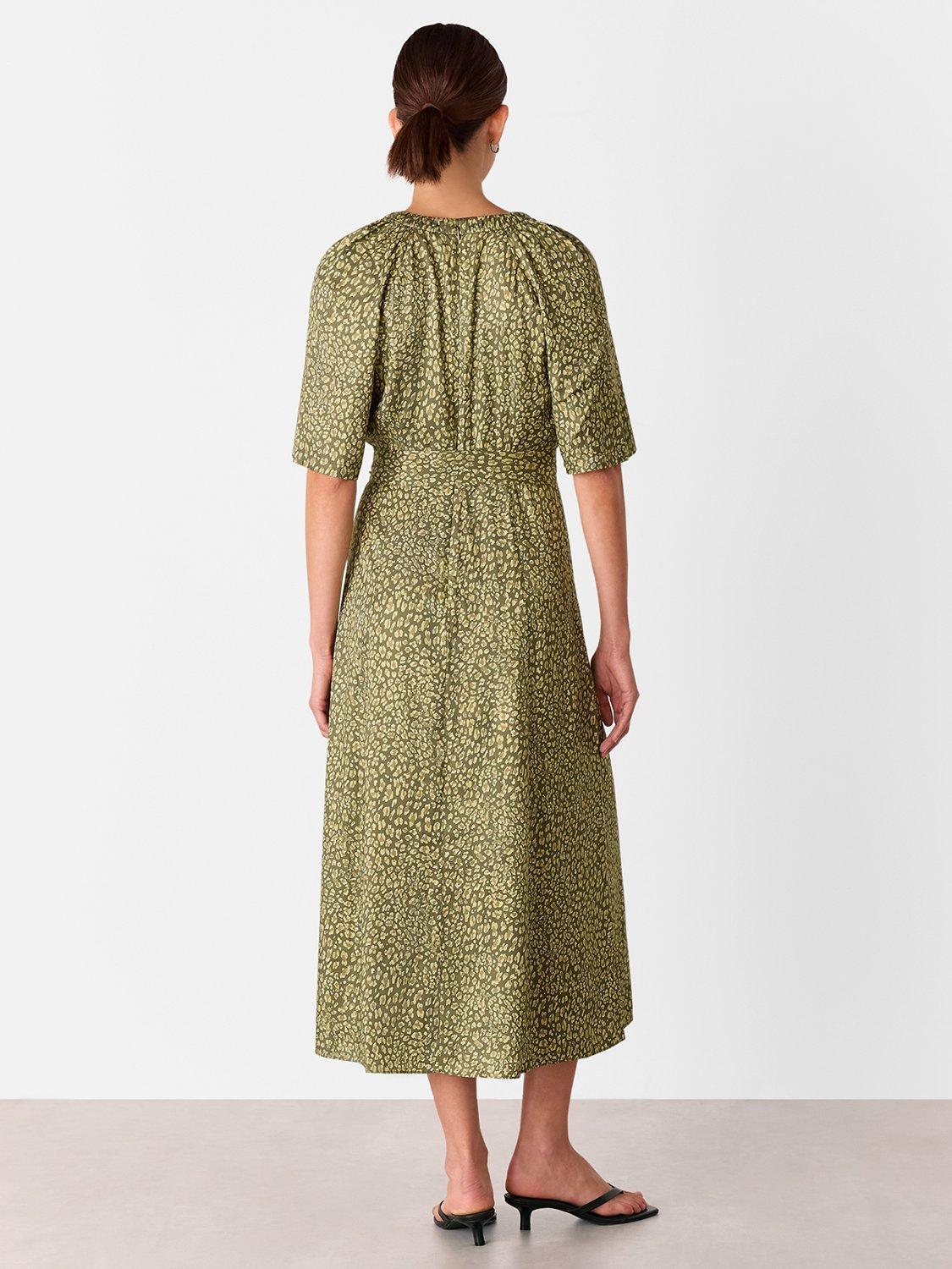 Product image 2 of 5, which shows Whistles Petite Leopard Print Midi Dress, Green/Multi, 6