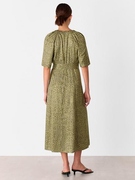 Whistles Petite Leopard Print Midi Dress, Green/Multi - view 2, Green/Multi