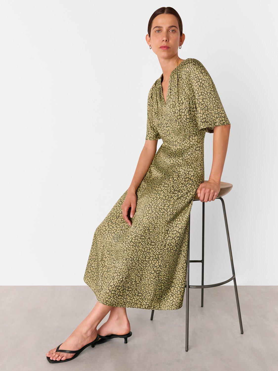 Product image 3 of 5, which shows Whistles Petite Leopard Print Midi Dress, Green/Multi, 6