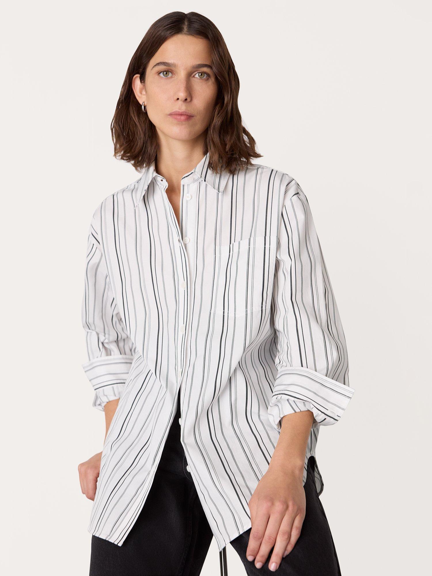 Product image 1 of 5, which shows Whistles Mixed Stripe Relaxed Fit Shirt, White/Multi, 10
