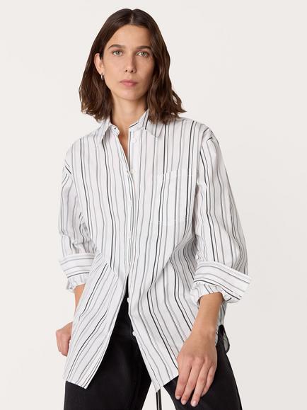 Whistles Mixed Stripe Relaxed Fit Shirt, White/Multi, White/Multi