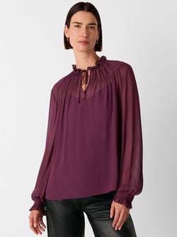 Whistles Tie Neck Detail Sheer Blouse, Purple, Purple