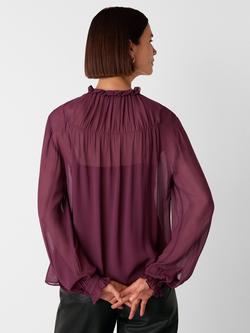 Whistles Tie Neck Detail Sheer Blouse, Purple - view 2, Purple
