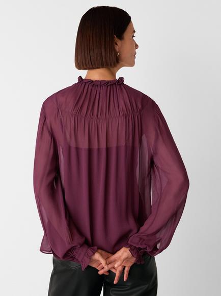 Whistles Tie Neck Detail Sheer Blouse, Purple - view 2, Purple