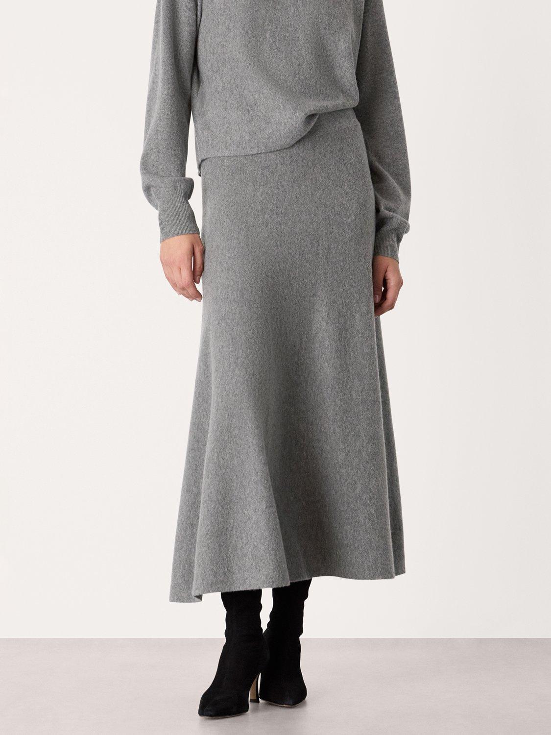 Product image 1 of 5, which shows Whistles Pure Wool Knitted Midi Skirt, Grey, XS