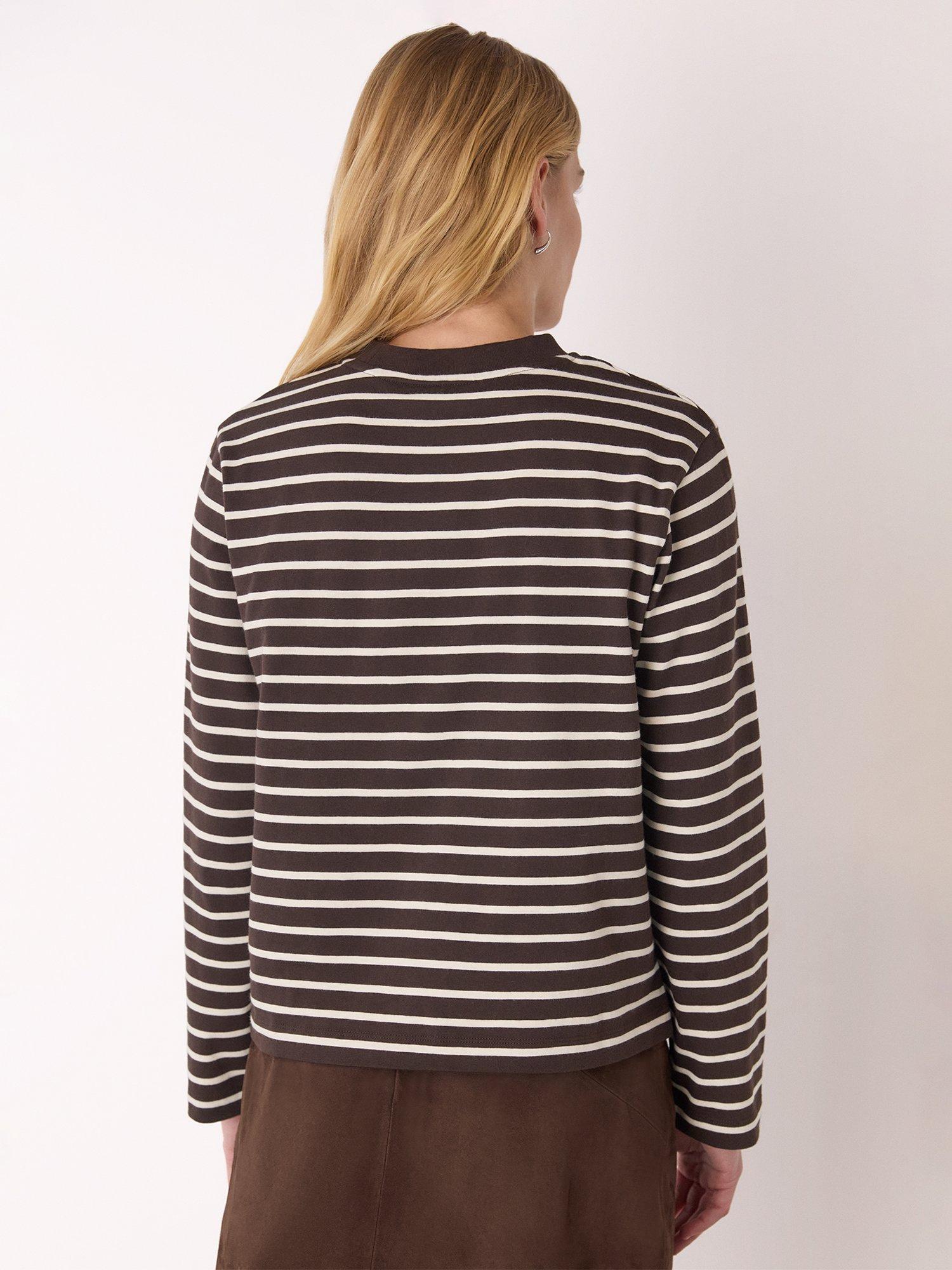 Product image 2 of 5, which shows Whistles Stripe Jersey Top, Brown/Multi, XS