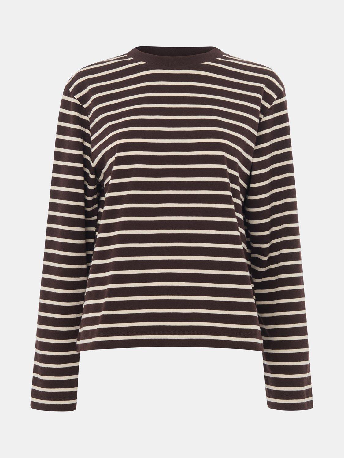 Product image 5 of 5, which shows Whistles Stripe Jersey Top, Brown/Multi, XS
