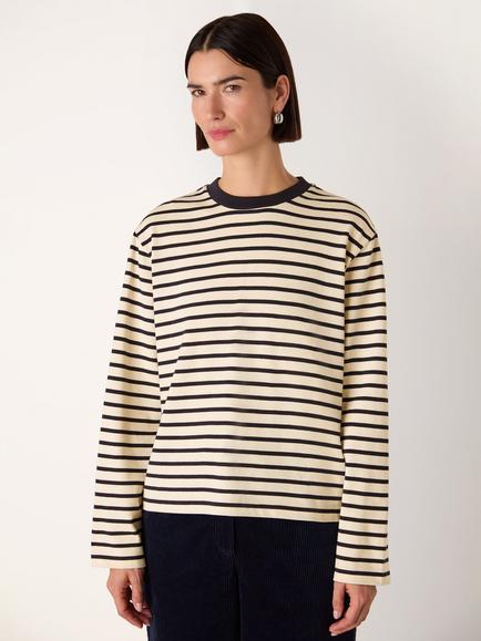 Whistles Stripe Long Sleeve Jersey Top, Ivory/Multi, Ivory/Multi