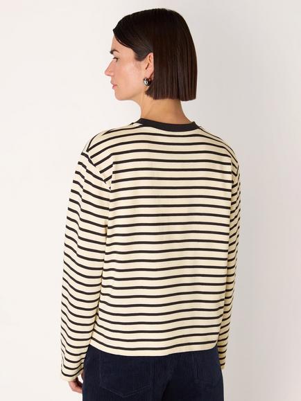 Whistles Stripe Long Sleeve Jersey Top, Ivory/Multi - view 2, Ivory/Multi