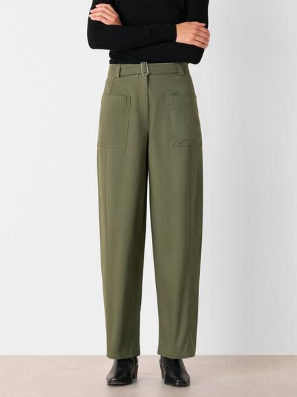 Whistles Belted Barrel Leg Trousers, Khaki