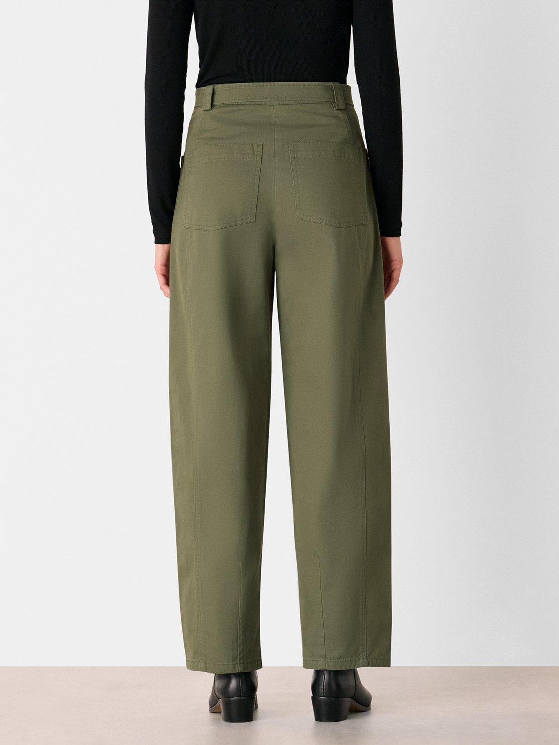 Product image 2 of 5, which shows Whistles Belted Barrel Leg Trousers, Khaki, 6