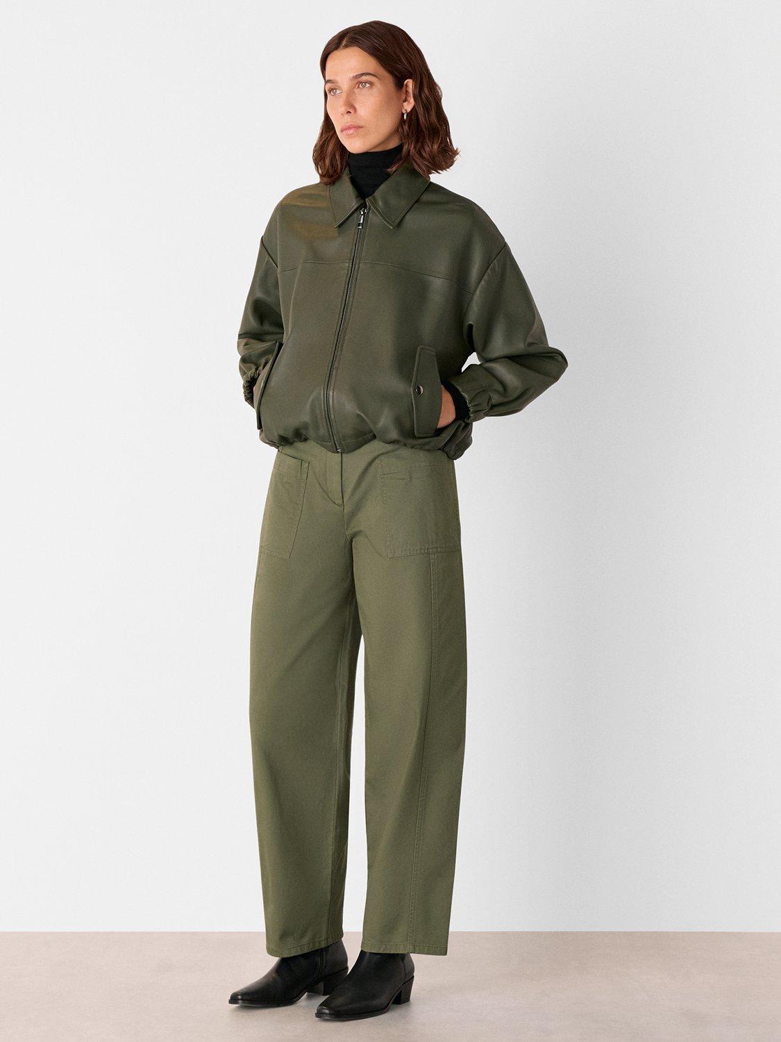 Product image 3 of 5, which shows Whistles Belted Barrel Leg Trousers, Khaki, 6