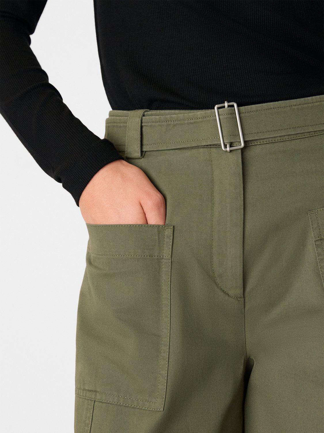 Product image 4 of 5, which shows Whistles Belted Barrel Leg Trousers, Khaki, 6