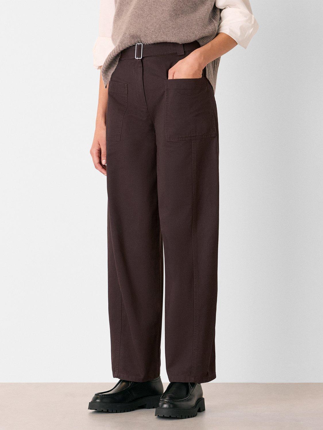 Product image 1 of 5, which shows Whistles Belted Barrel Leg Trousers, Brown, 6