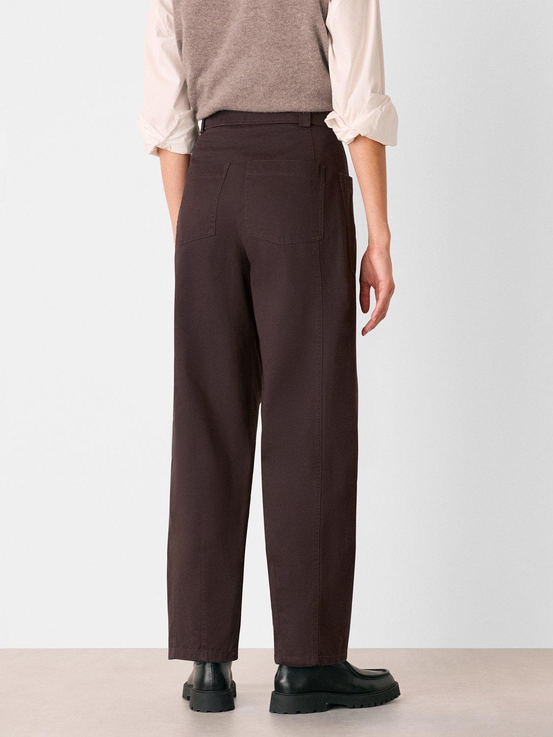 Product image 2 of 5, which shows Whistles Belted Barrel Leg Trousers, Brown, 6