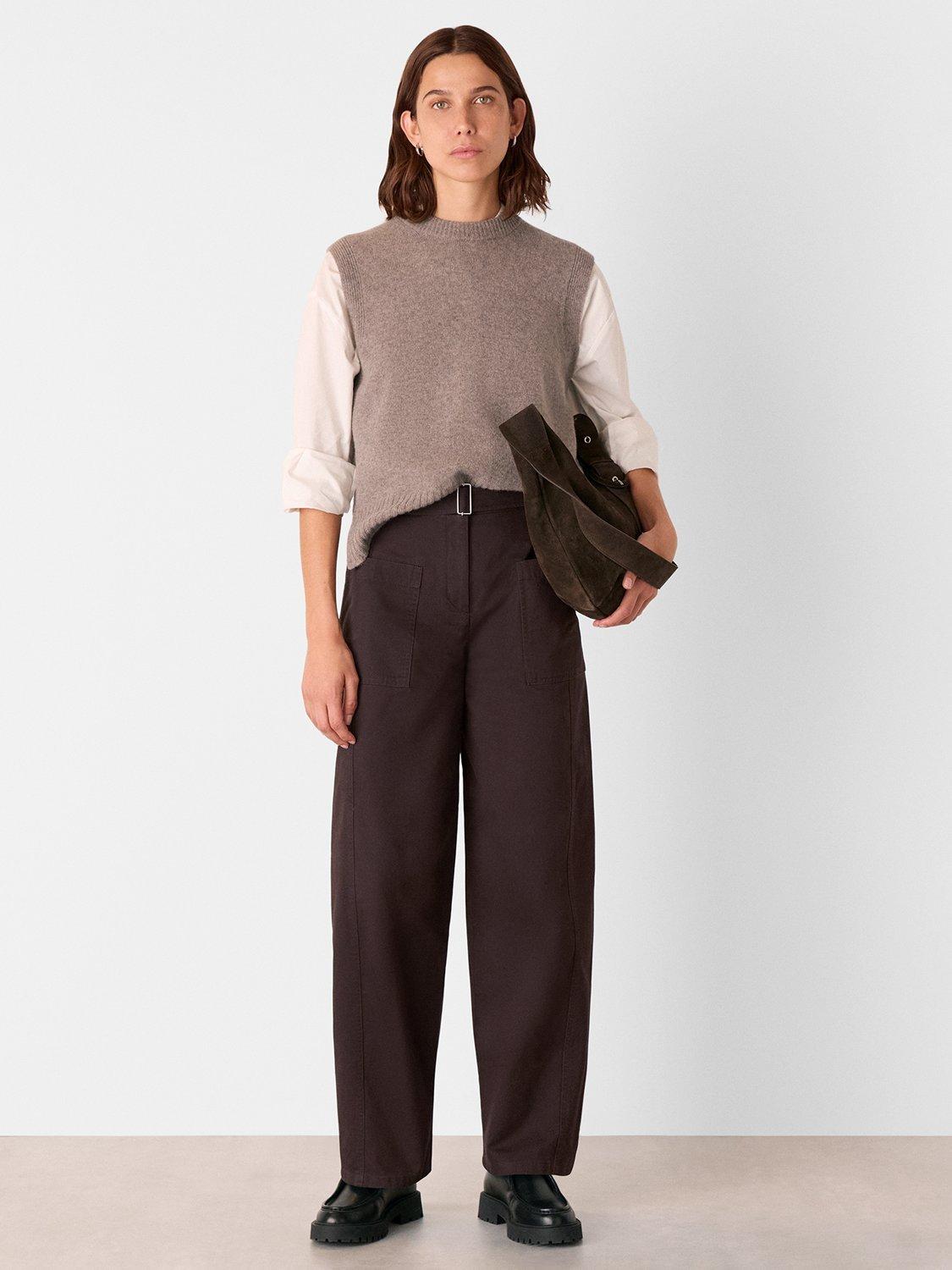 Product image 3 of 5, which shows Whistles Belted Barrel Leg Trousers, Brown, 6