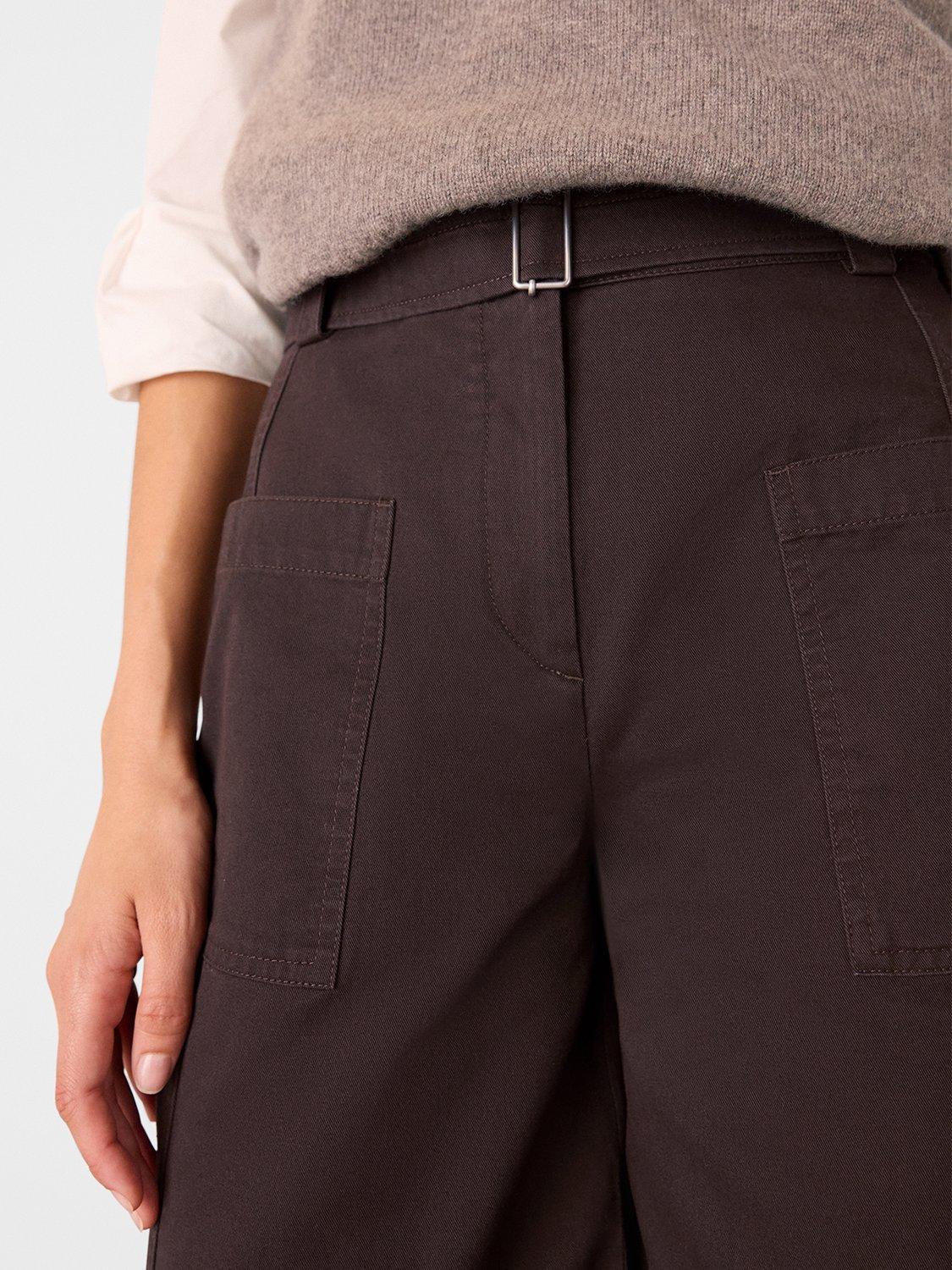 Product image 4 of 5, which shows Whistles Belted Barrel Leg Trousers, Brown, 6