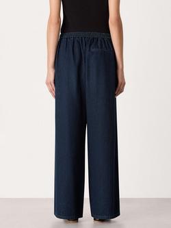 Whistles Wide Leg Pleated Cotton Trousers - view 2, Dark Blue