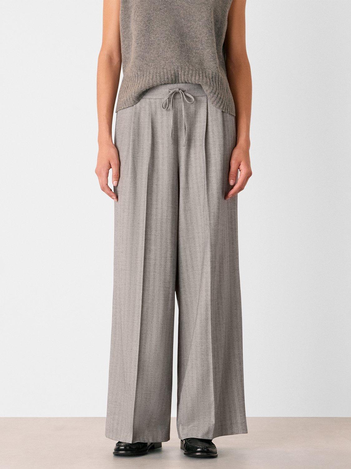 Whistles Herringbone Wide Leg Trousers, Grey