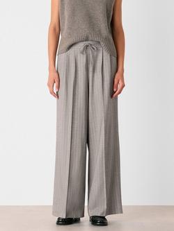 Whistles Herringbone Wide Leg Trousers, Grey, Grey