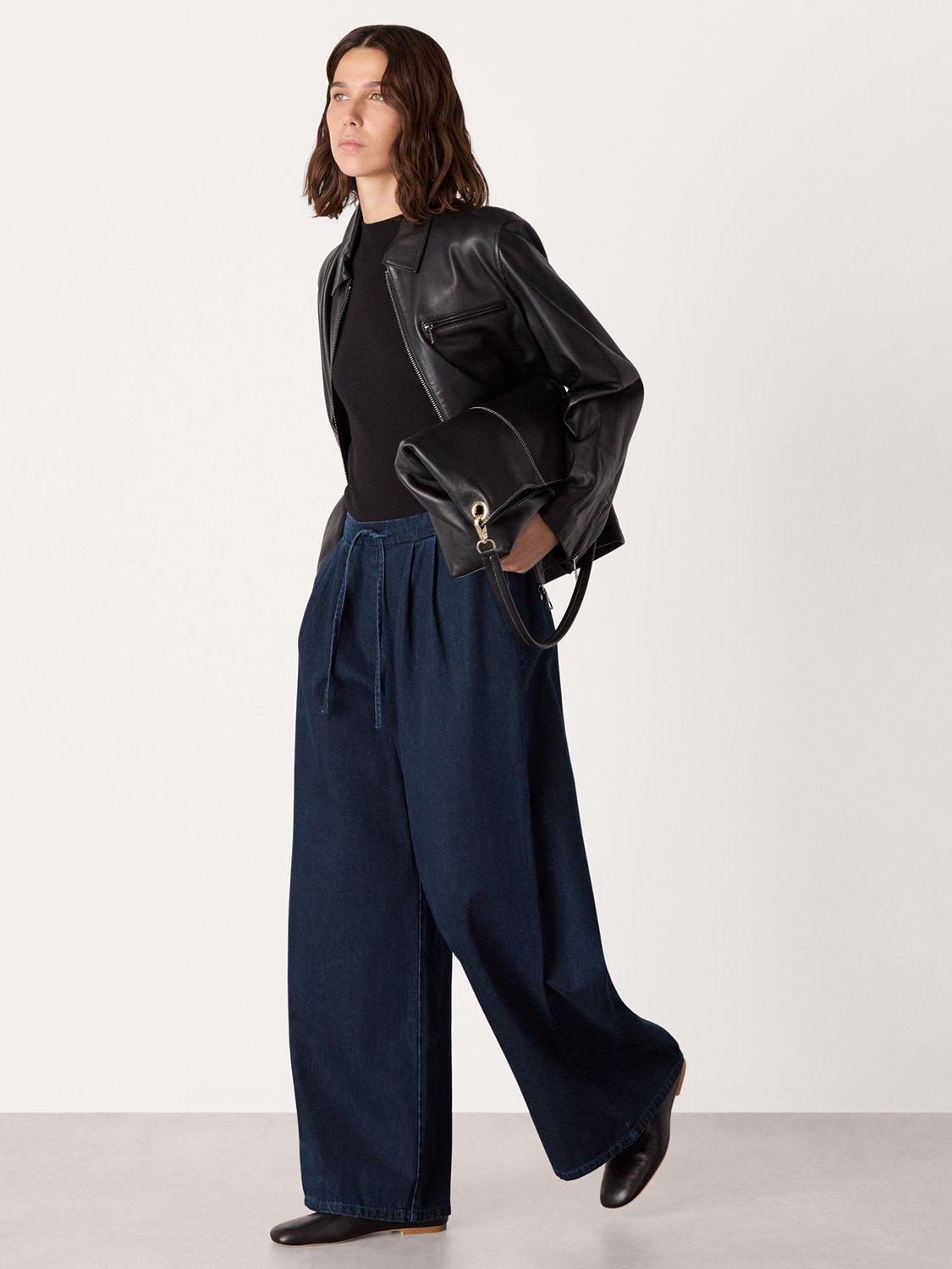 Product image 3 of 5, which shows Whistles Petite Cotton Wide Leg Trousers, Dark Blue, 12