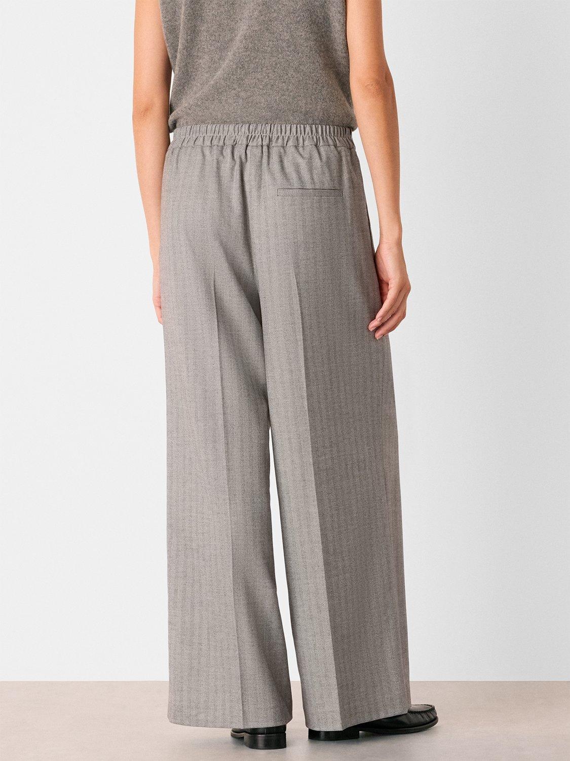 Product image 2 of 5, which shows Whistles Petite Herringbone Wide Leg Trouser , Grey, 10