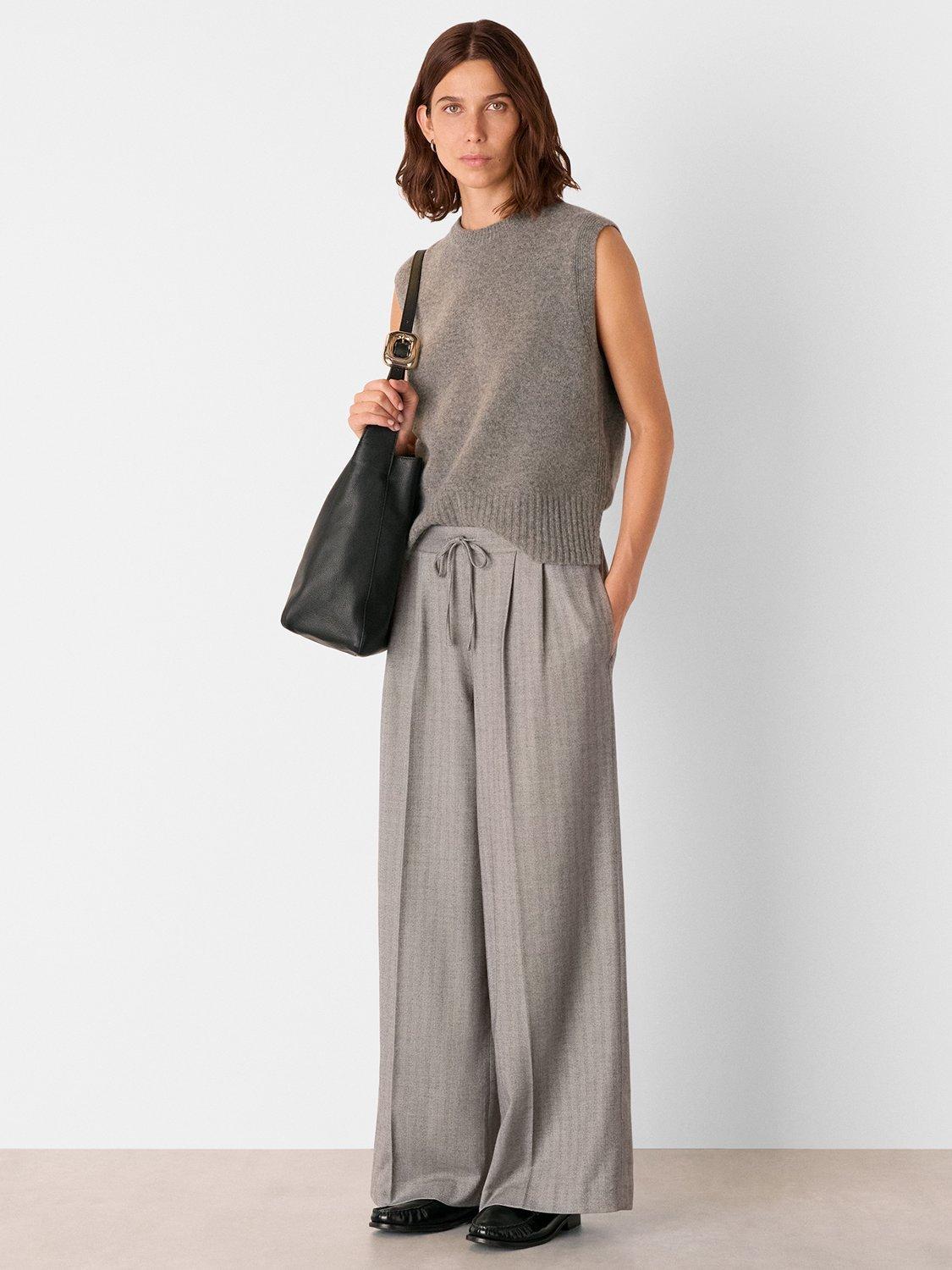 Product image 3 of 5, which shows Whistles Petite Herringbone Wide Leg Trouser , Grey, 10