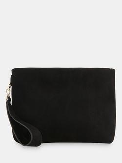 Whistles Avah Zip Top Suede Clutch Bag, Black, Black