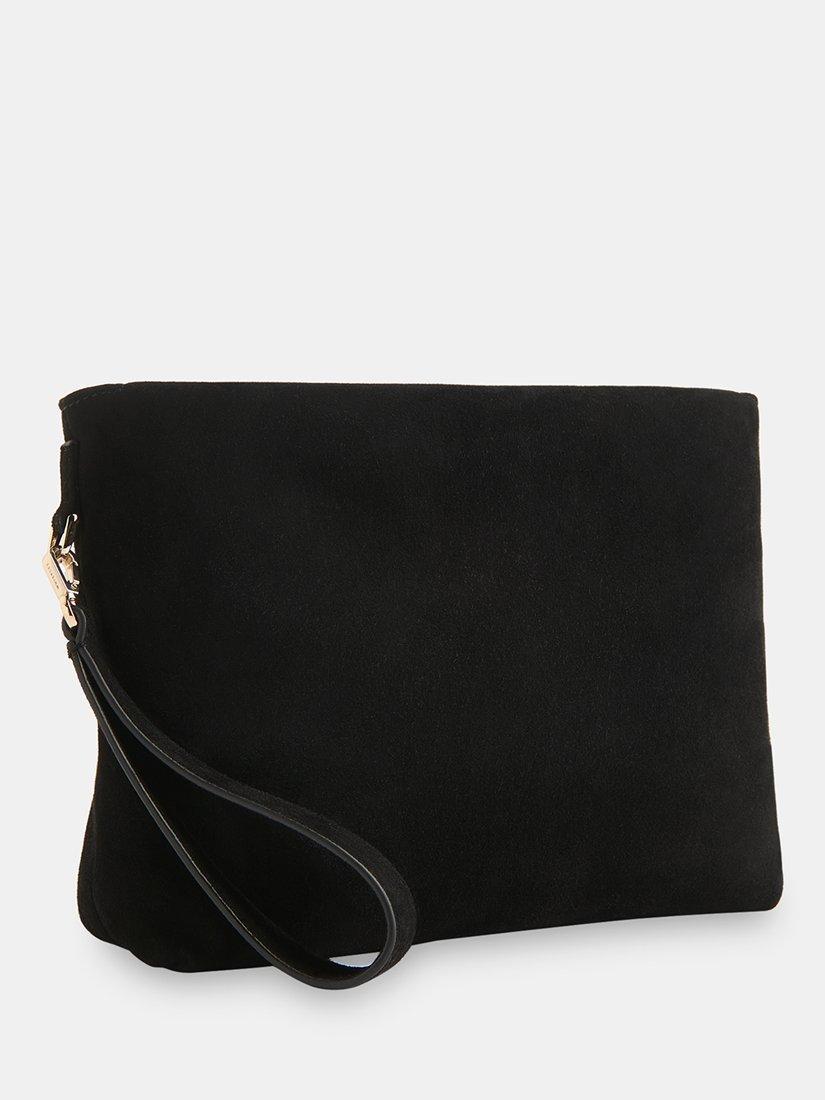 Product image 3 of 5, which shows Whistles Avah Zip Top Suede Clutch Bag, Black, One Size