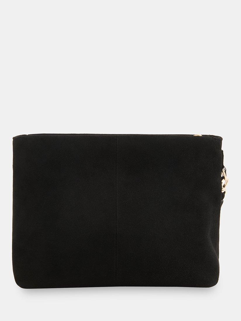 Product image 5 of 5, which shows Whistles Avah Zip Top Suede Clutch Bag, Black, One Size