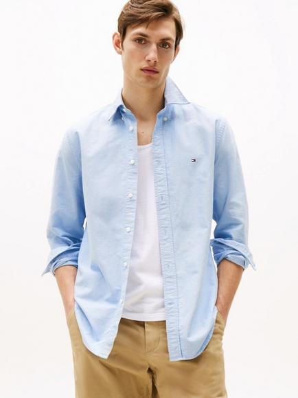 Tommy Hilfiger Solid Cotton Regular Fit Heritage Oxford Shirt, Light Blue, XS, 
