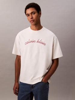 Calvin Klein Embroidered Logo Cotton T-Shirt, Tofu
