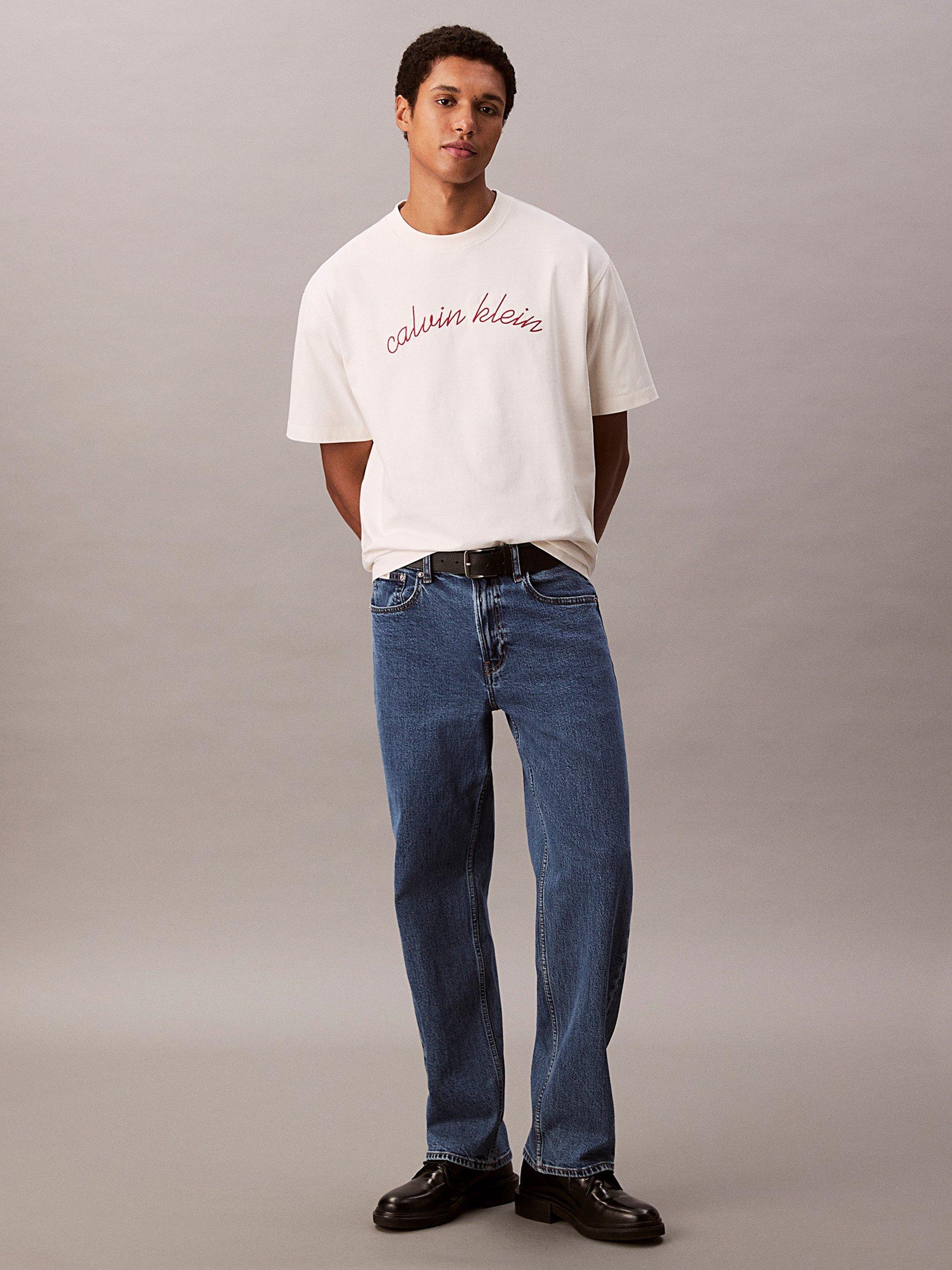 Product image 3 of 5, which shows Calvin Klein Embroidered Logo Cotton T-Shirt, Tofu, XS