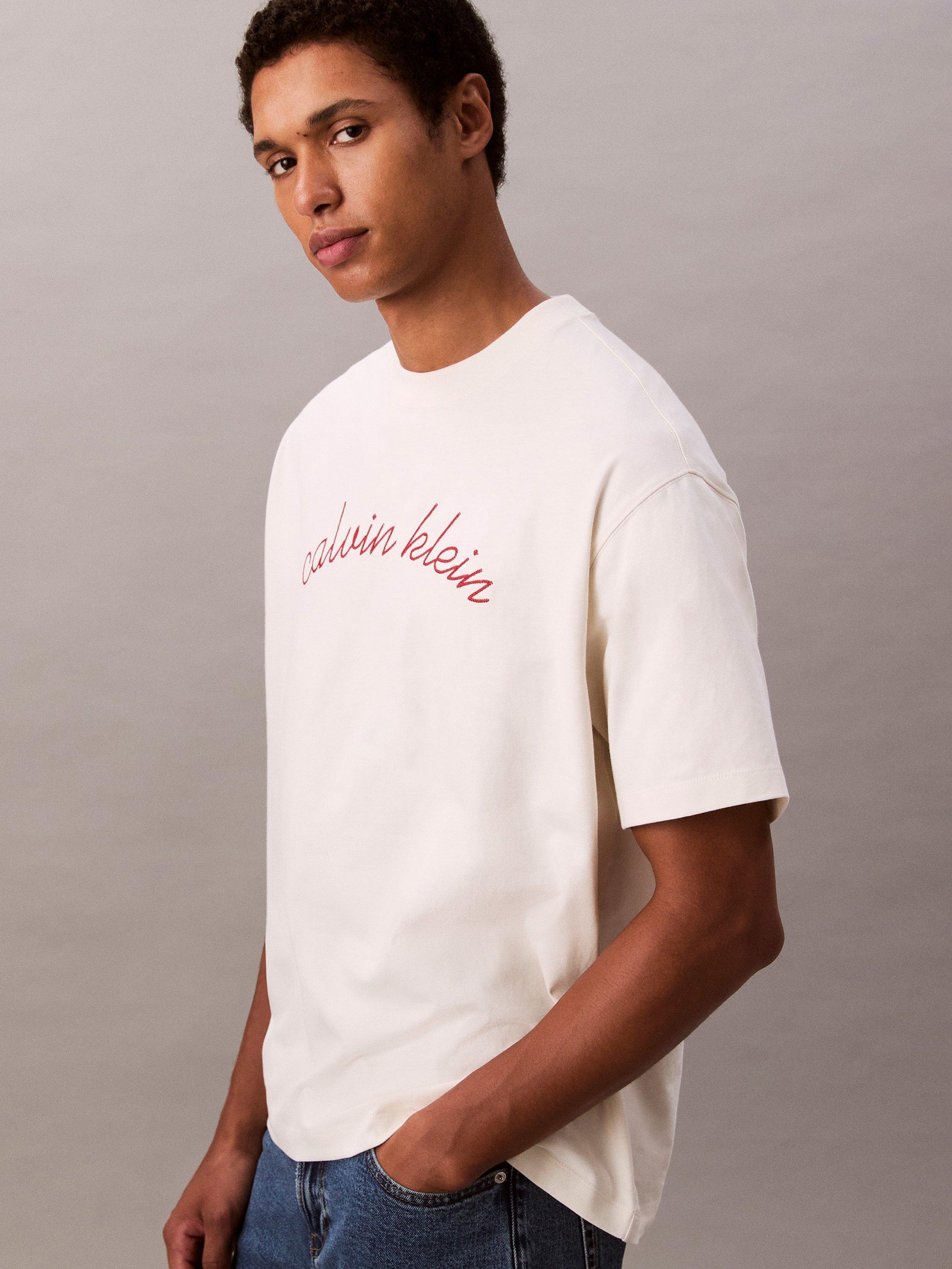 Product image 4 of 5, which shows Calvin Klein Embroidered Logo Cotton T-Shirt, Tofu, XS