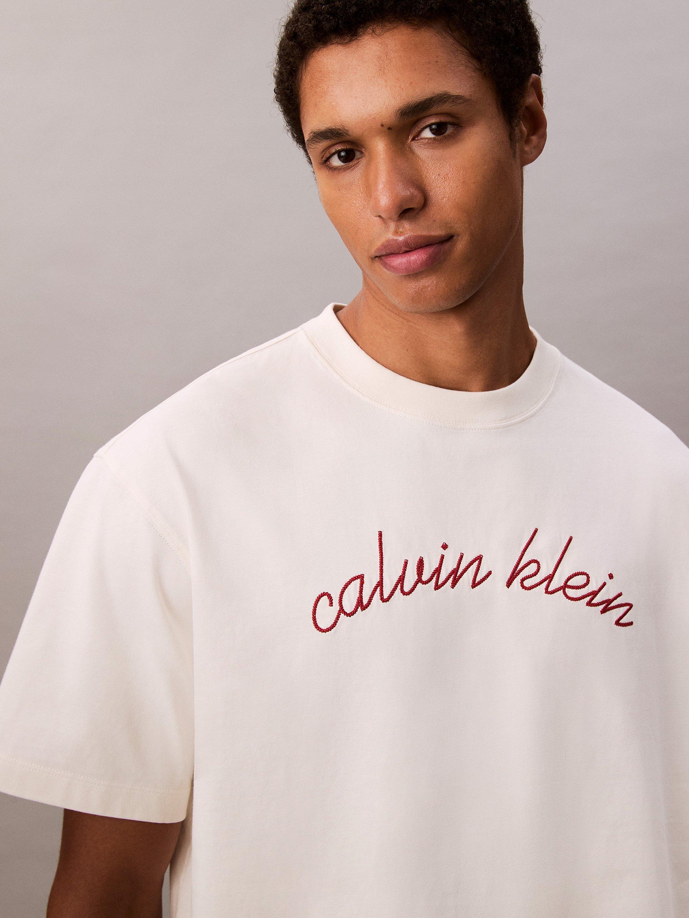 Product image 5 of 5, which shows Calvin Klein Embroidered Logo Cotton T-Shirt, Tofu, XS